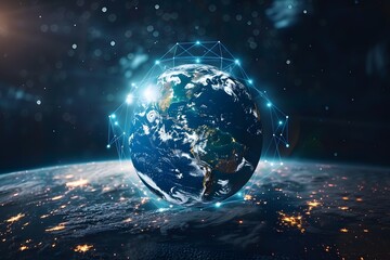 Obraz premium Stunning Visualization of Earth Surrounded by Digital Connections in Space