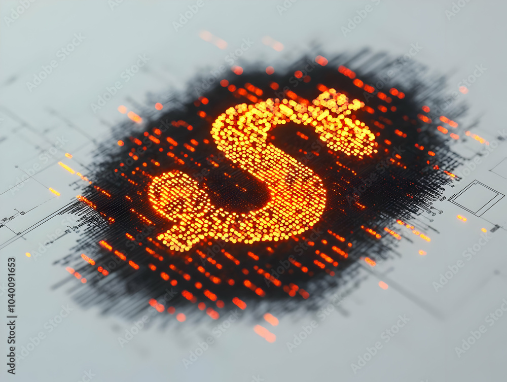 Poster flat macro digital fingerprint close-up with currency symbol overlay for financial security, emphasi