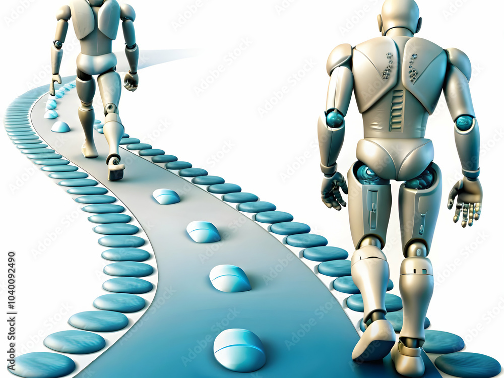 Poster interlocking gears human robotic collaboration concept plain background image seamless machine integ