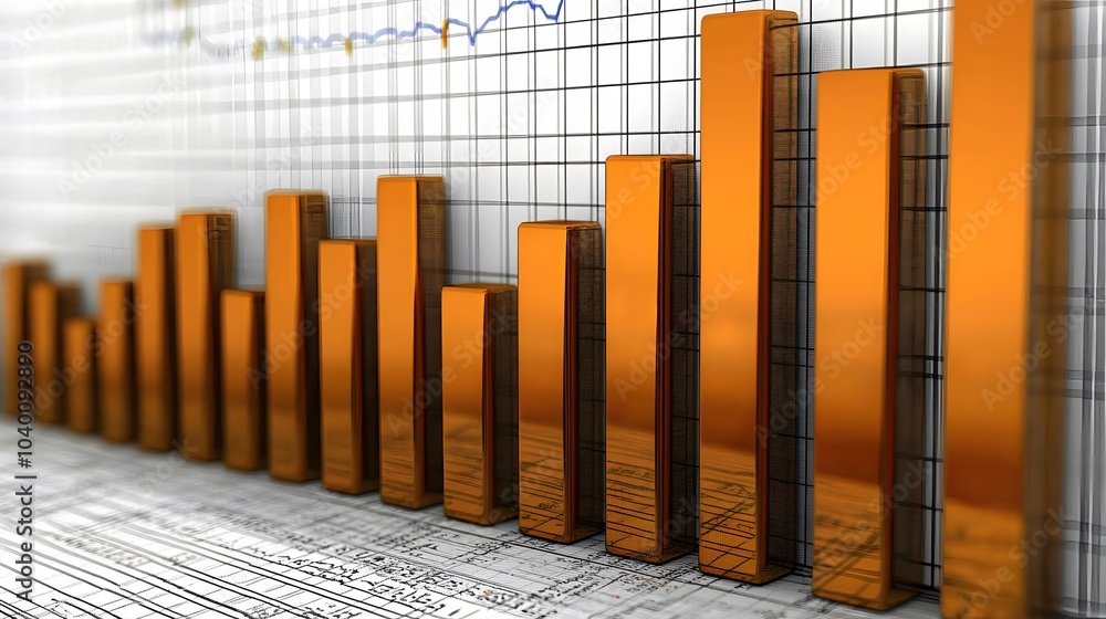 Poster a macro view of a bar chart showing rising trends in quarterly profits at a company report meeting