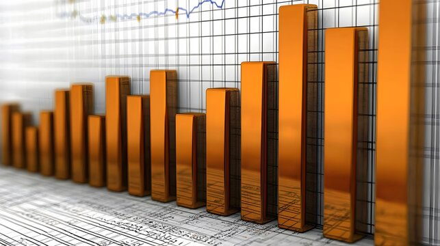 A macro view of a bar chart showing rising trends in quarterly profits at a company report meeting