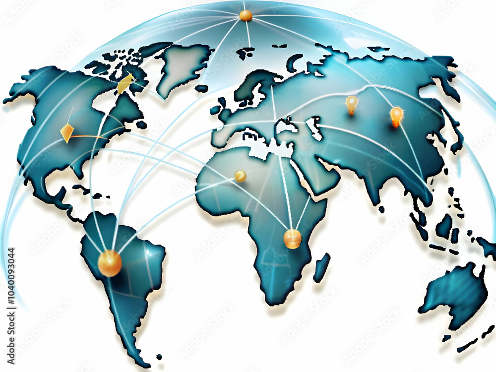 Poster glossy world map highlighting smart cities with network connections | global connectivity | ample co