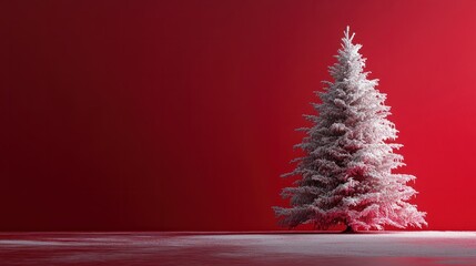 3D Christmas tree on the red background, generative ai