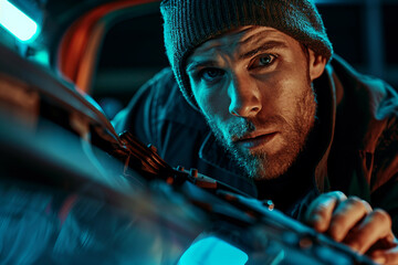 Skilled experienced person car mechanic auto maintenance garage service, Generative AI