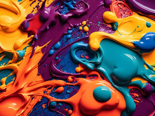 Vibrant splashes of color creating a lively abstract artwork filled with movement and creativity on a canvas background