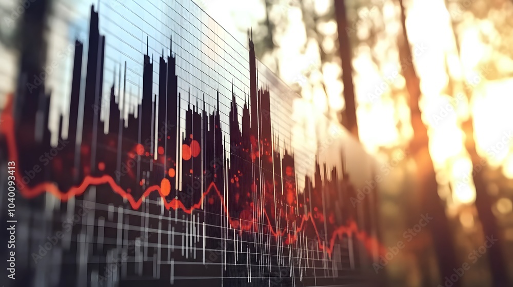 Aufkleber a macro view of a financial line chart tracking a decrease in yearly profits during a business strat