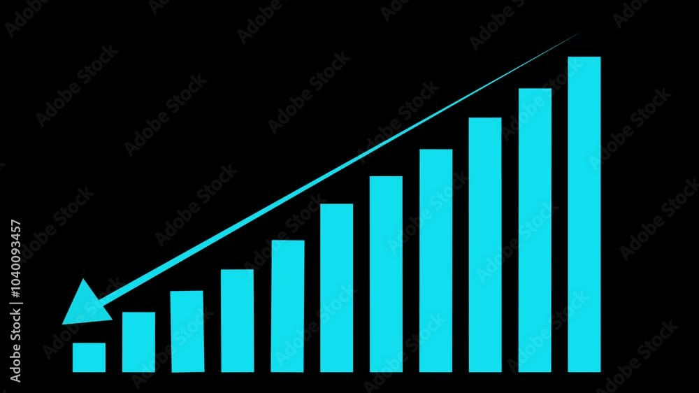 Poster animated down business graph icon designed in flat icon style. finance, business info graphic animat
