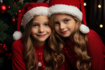 Adorable little child waiting santa in xmas night fell asleep sweet dreams, Generative AI illustration