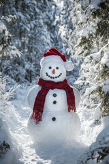 Naklejka premium Cute snowman. Winter holiday theme.