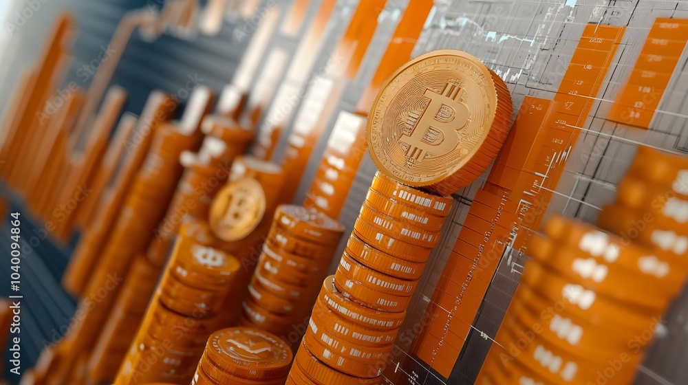 Poster a macro view of a financial line graph tracking the rise of stablecoin investments during a crypto f