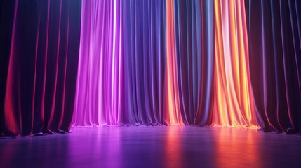 theater curtains neon color, styled for a futuristic live TV talk show. 