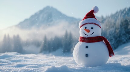 Obraz premium Cute snowman. Winter holiday theme.