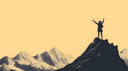 Triumphant Silhouette on Mountain Peak