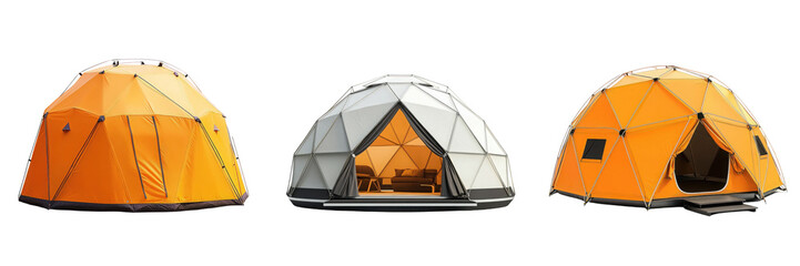 Set of a geodesic dome tent isolated on transparent background