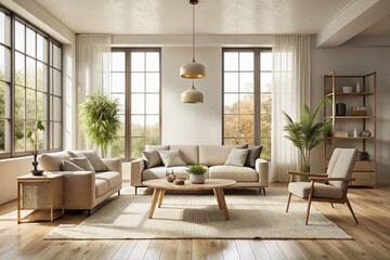 Fototapeta premium Minimalist Interior Design: A Serene Space with Natural Light and Simple Decor