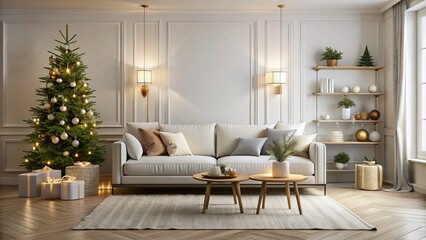 Minimalist Interior Design for New Year Celebration with White Walls and Cozy Sofa