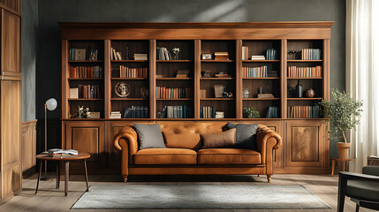 Vintage Wooden Bookshelf Filled with Colorful Books and Decorative Items in a Cozy Interior Setting