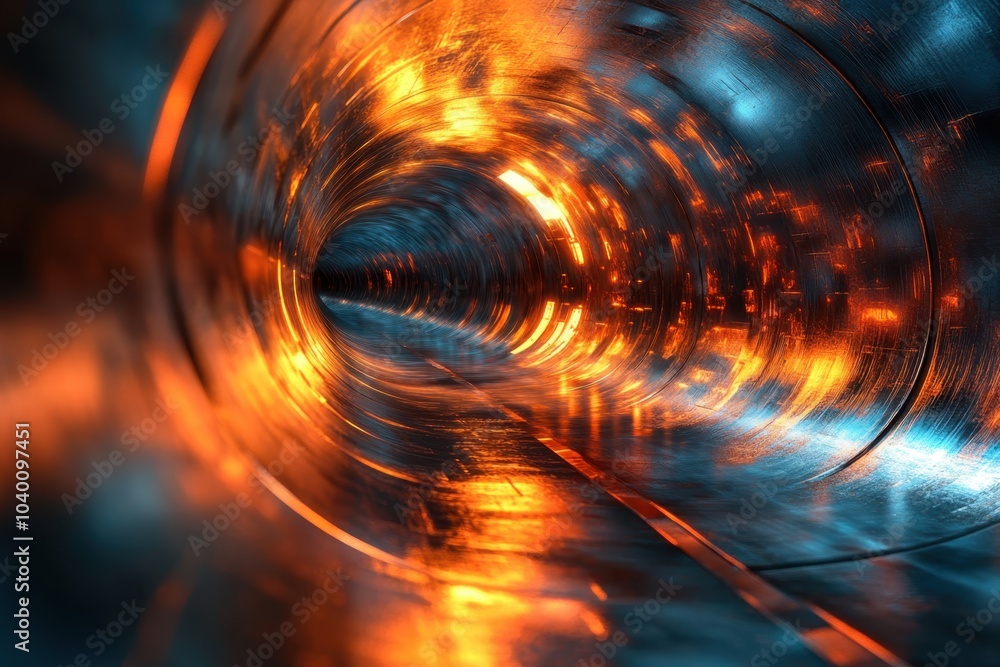 Poster abstract view of a glowing tunnel with intricate patterns and luminous colors in a dark environment