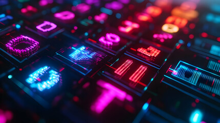 Holographic Calculator 3D Close Up Macro Displaying Currency Symbols Finance Technology Advanced Calculation Icon Copy Space Sleek Design Isolated White Background