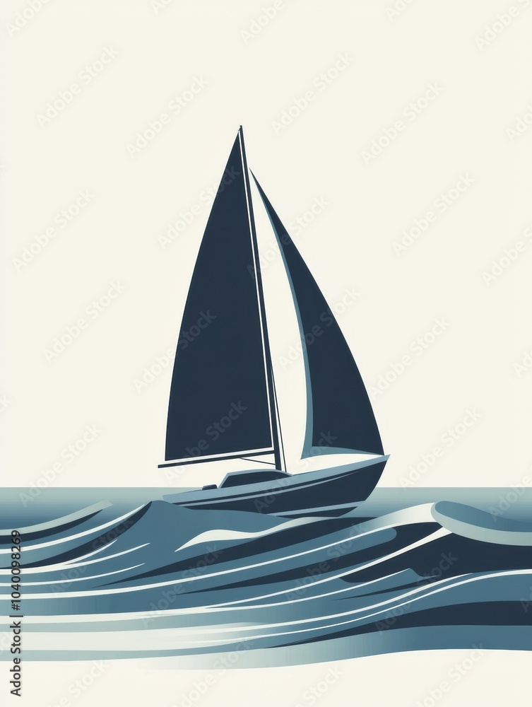 Poster a sailboat navigates tranquil waters, creating gentle ripples beneath a serene evening sky, embodyin