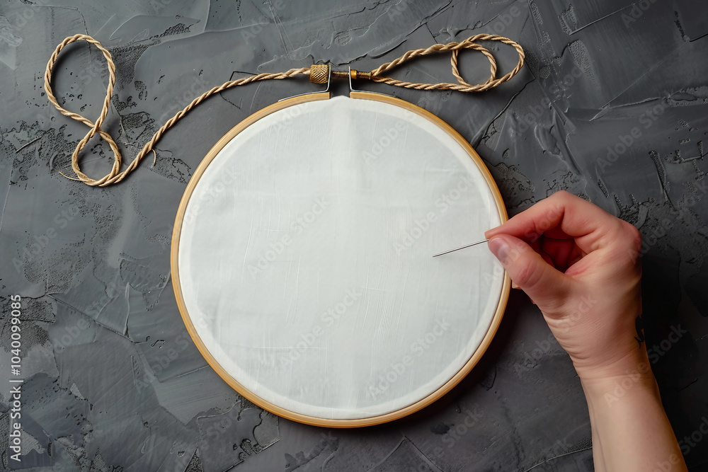 Poster embroidery in a cozy nook with a hoop threads and patterns generative ai image