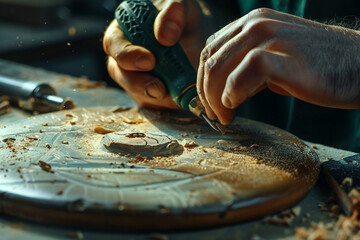 A person is embroidering a floral design on a soft blue fabric generative AI image