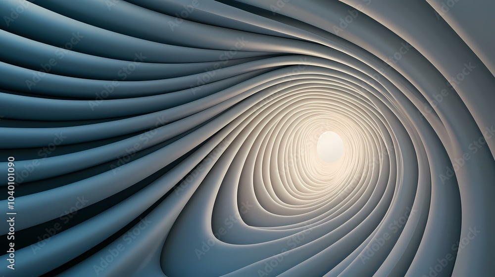 Poster the image shows a swirling, abstract, 3d tunnel made of layered, curved shapes. the curves create th