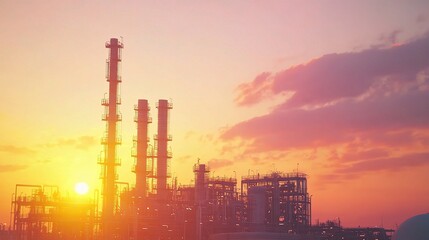 Fototapeta premium Industrial Landscape at Sunset with Silhouetted Structures