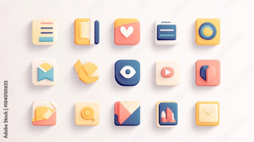 Poster a set of graphic icons in a modern and simple style, perfect for web and app interface design.