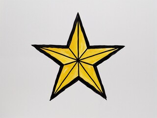 Obraz premium Black star with yellow lines hand drawn painted painting illustration on plain white background