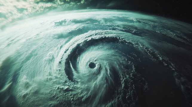A powerful hurricane seen from space over the Atlantic.