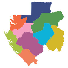 Gabon map. Map of Gabon in administrative provinces in multicolor