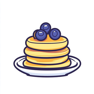 recommend clip art: A stack of yellow pancakes with blueberries on top isolated on a white background.  
                    