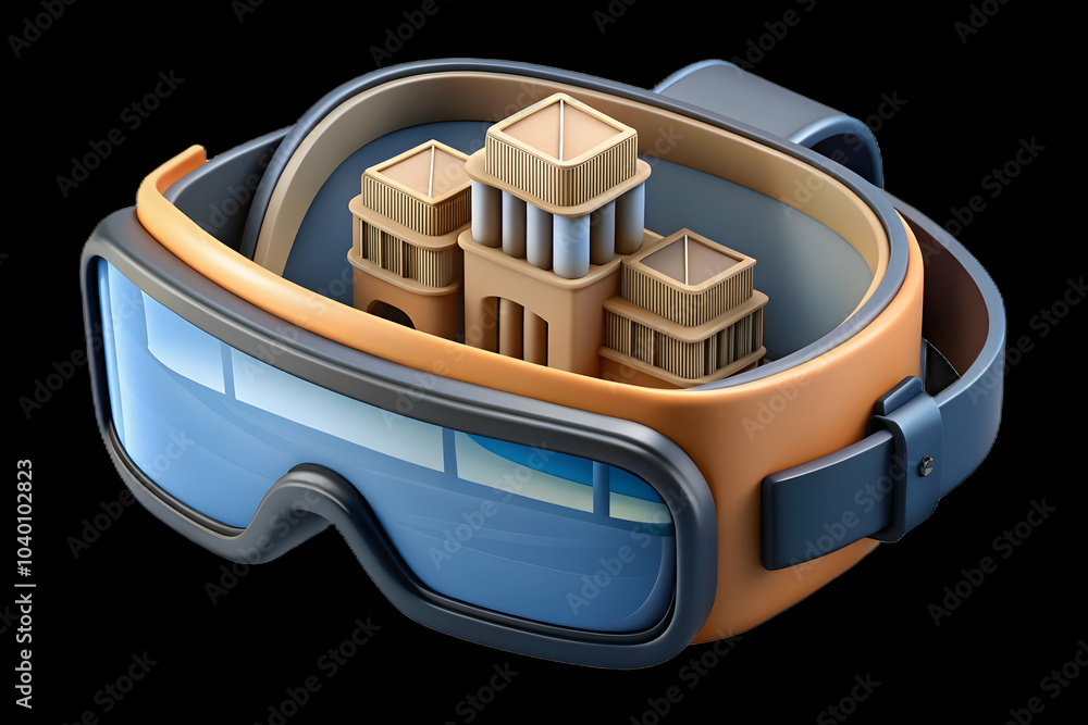 Poster close up vr headset architectural models macro shot vr headset screen detailed architectural models 