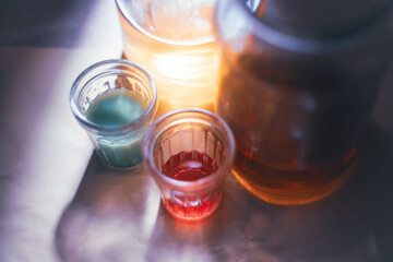 colorful drinks in small glasses