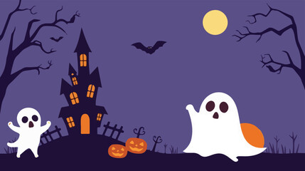 halloween, pumpkin, moon, bat, night, holiday, autumn, vector, cat, illustration, cartoon, witch, 