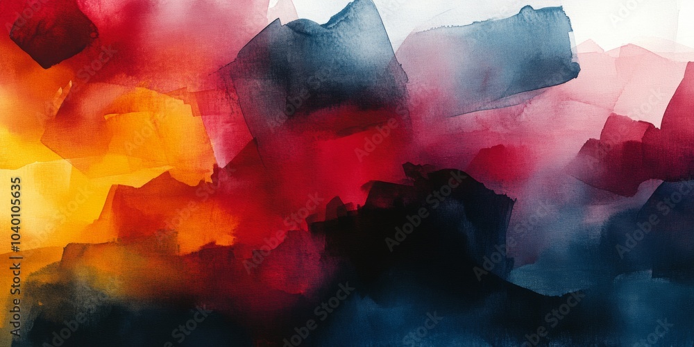 Poster vibrant chaos in watercolor, an abstract design bursting with dark hues and colorful swirls, creatin