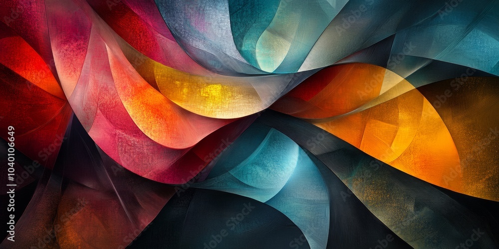 Poster vibrant fragmentation, a captivating digital artwork showcasing dark hues and colorful abstract form