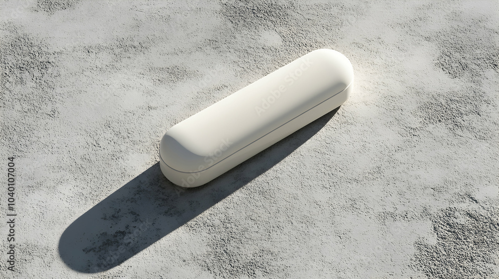 Poster top view of a single capsule casting a long shadow on a flat surface