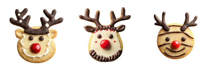Set of a reindeer-shaped Christmas cookie isolated on transparent background (3)