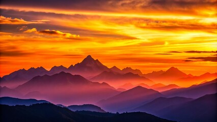 Obraz premium Minimalist Sunset Landscape with Orange Mountains - Serene Nature Photography for Tranquil Home Decor