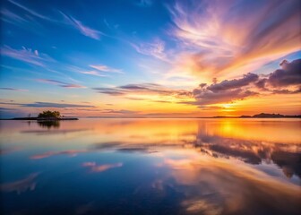 Obraz premium Minimalist Sunset Over Humait: Tranquil Evening Scene with Soft Colors and Simple Shapes
