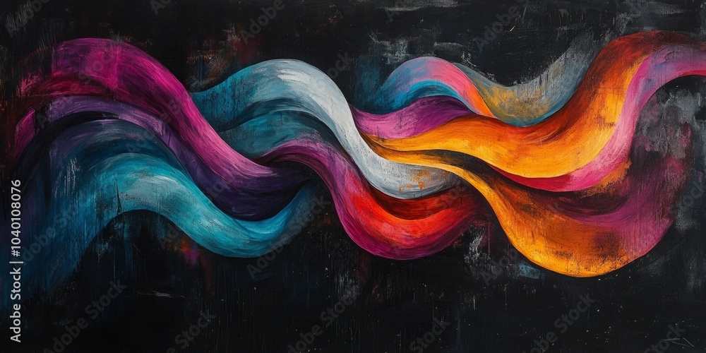 Poster vibrant swirling chalk abstract, bold colors intertwine in dynamic patterns, creating a captivating 