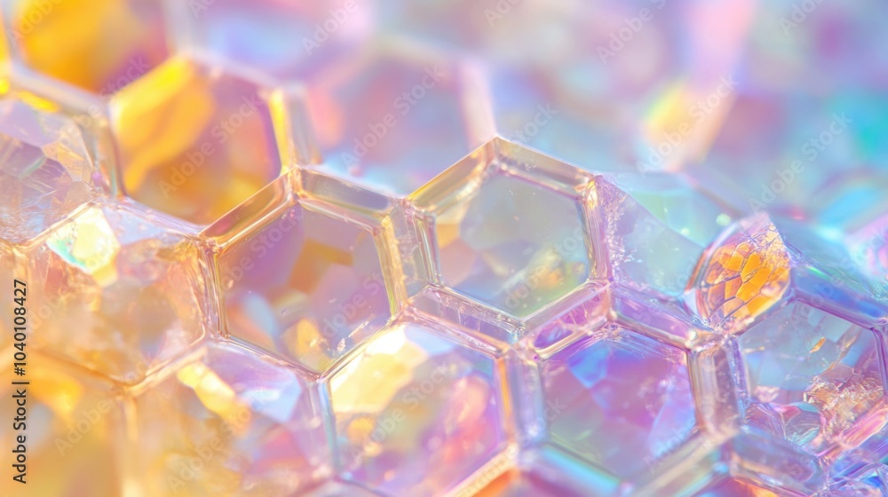Aufkleber unusual honeycomb pattern made from iridescent crystal, with light refracting through each hexagon