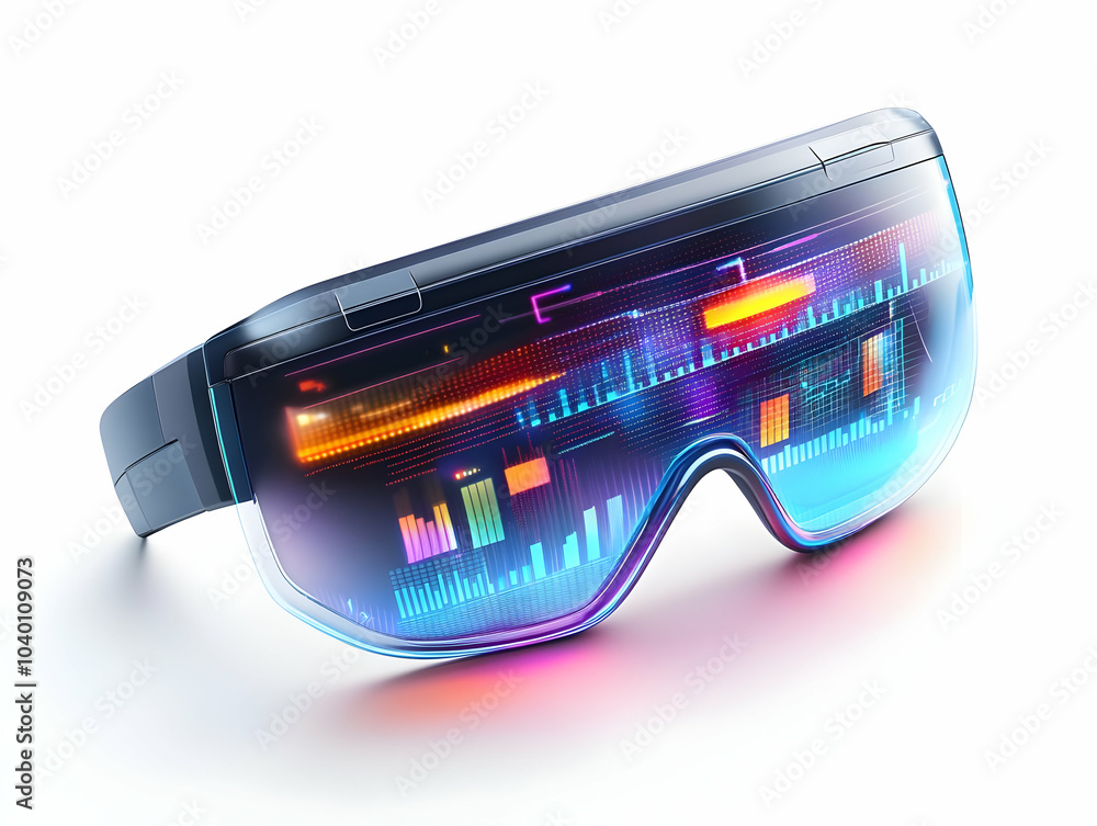 Poster Flat Holographic Augmented Reality Glasses with Floating UI Concept Close Up Pan, Holographic User Interface Elements Floating, Camera Reveals Copy Space, Simple Flat Vector Illustration for Smart Bus