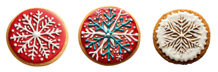  Set of a round Christmas cookie with a snowflake design made from royal icing isolated on transparent background (3)