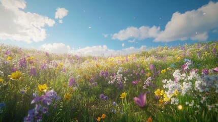Fototapeta premium Vibrant Wildflower Meadow Under a Clear Blue Sky