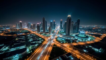 Fototapeta premium Bright Cityscape at Night Dubai United Arab Emirates