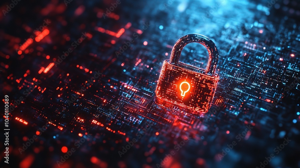 Poster digital lock with glowing circuit background