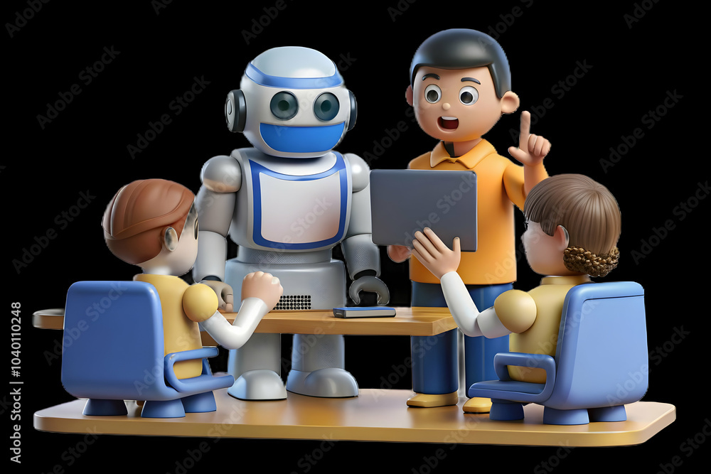 Poster students collaborating educational robots classroom concept candid image innovation teamwork learnin
